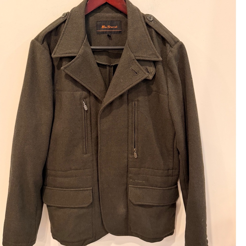 Ben Sherman Womens Wool Blend Military Utility Jacket Olive Green Size M MQ4008